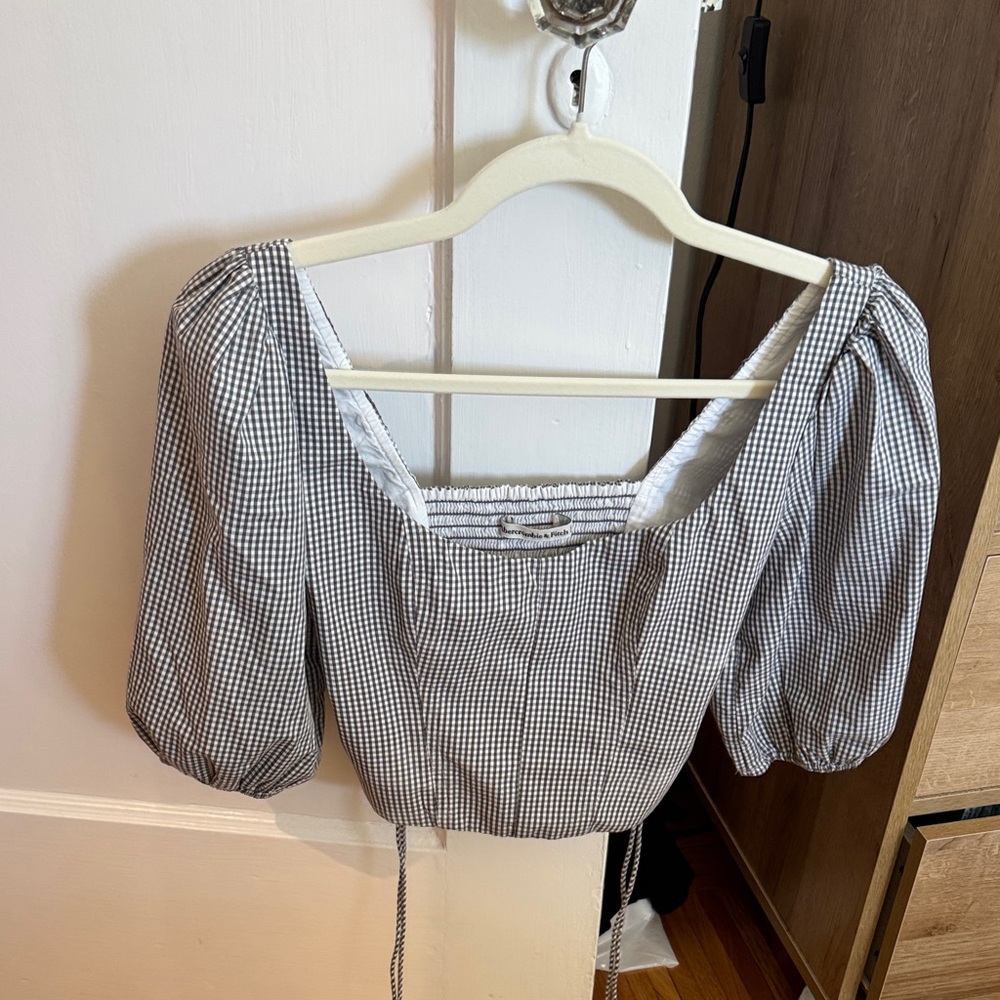 Abercrombie & Fitch Gingham Puff Sleeve Blouse